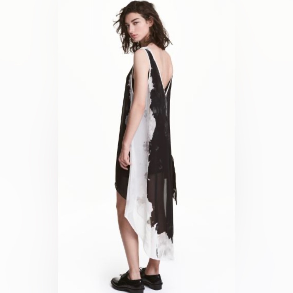 Monochrome Tie-Dye Asymmetrical Hem Maxi Dress with Low Back